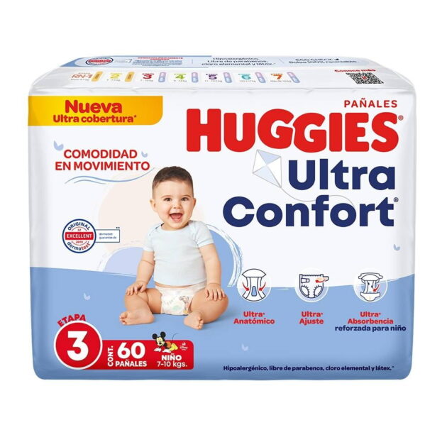Pañales Huggies UltraConfort etapa 3 niño 60 piezas