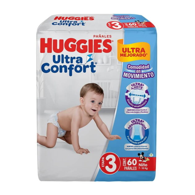 Pañales Huggies UltraConfort etapa 3 niño 60 piezas - Image 3