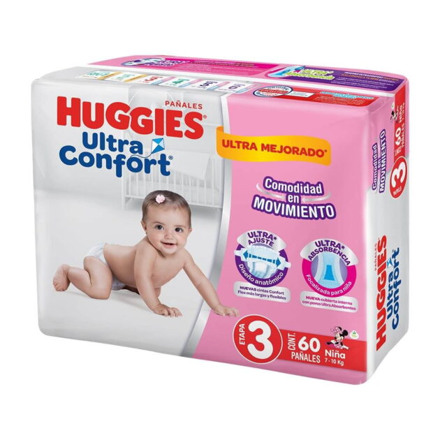 Pañales Huggies UltraConfort etapa 3 niña 60 piezas - Image 3