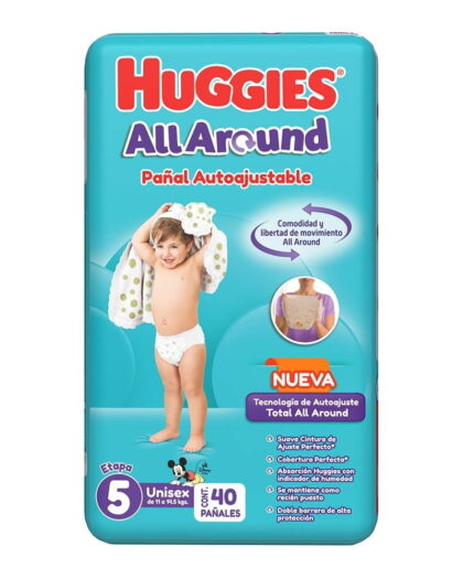 Pañales Huggies All Around autoajustables etapa 5 unisex 40 piezas