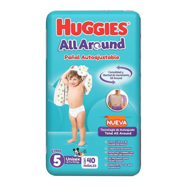 Pañales Huggies All Around autoajustables etapa 5 unisex 40 piezas