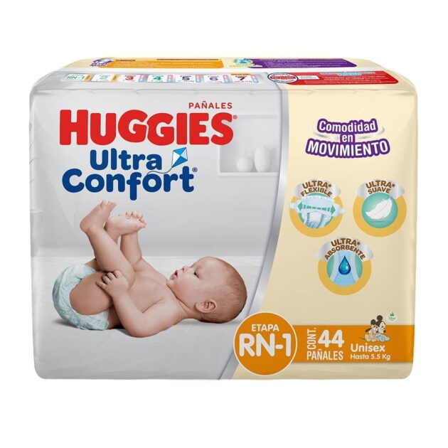Pañales Huggies UltraConfort etapa 1 recién nacido unisex 44 piezas