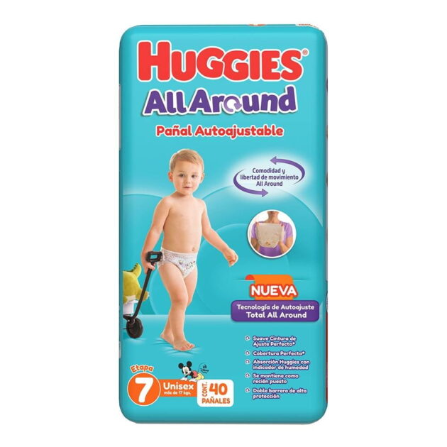 Pañales Huggies All Around autoajustables etapa 7 unisex 40 piezas