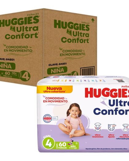 HUGGIES UltraConfort Pañales Etapa 4 para Niña, 180 Piezas