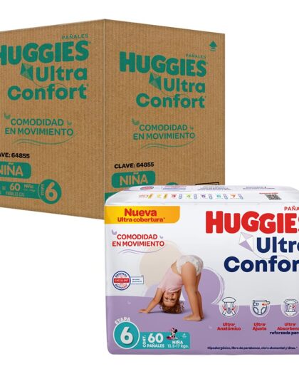 Huggies Ultra Confort Pañales Etapa 6 para Niña, 180 Piezas