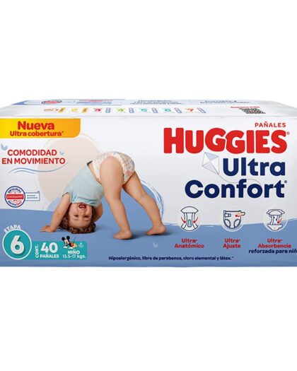 Huggies UltraConfort Pañales Etapa 6 para Niño, 40 Piezas