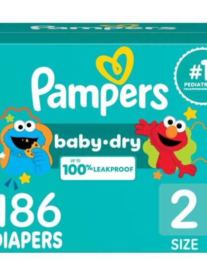 Pampers Baby Dry Pañales Etapa 2, 186 Unidades. Para bebés de 5 a 8 Kg.