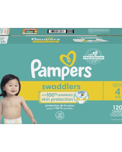 Pampers Swaddlers Pañales Etapa 4, 120 Unidades Para bebés de 10 a 17 Kg.