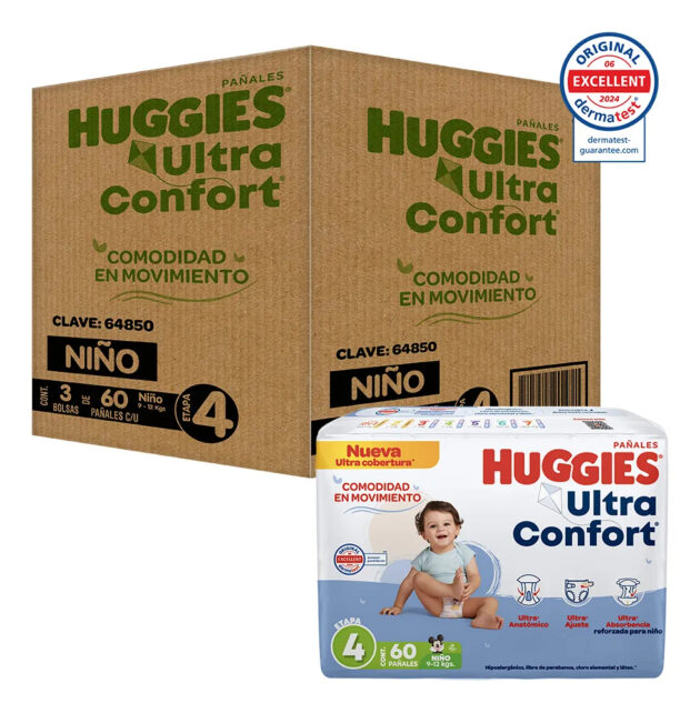 Pañales Huggies Ultraconfort Etapa 4 Niño 180 Piezas
