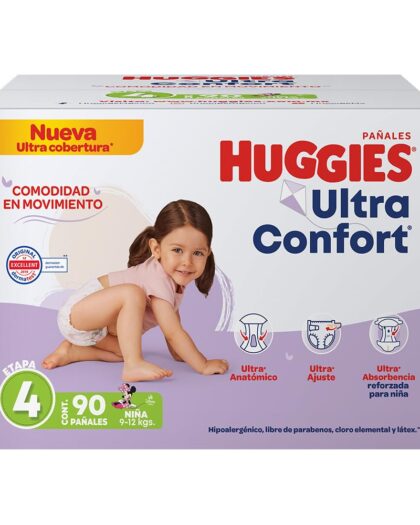 Huggies UltraConfort Pañales Etapa 4 para Niña, 90 Piezas