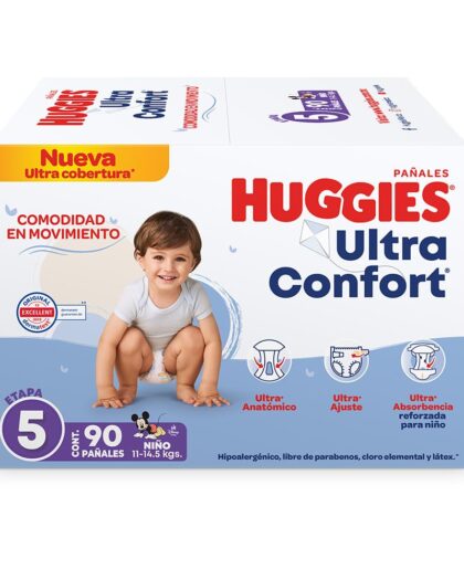 Huggies UltraConfort Pañal Desechable para Bebé, Etapa 5 Niño, Caja con 90 piezas, Ideal para niños de 11 a 14.5kg