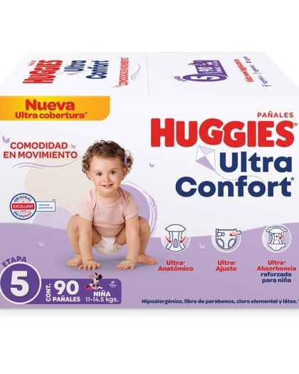 Huggies UltraConfort Pañales Etapa 5 para Niña, 90 Piezas