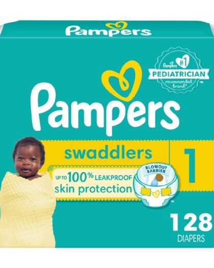 Pampers Swaddlers Pañales Talla 1 (S1) – pack de 4 paquetes (128 pañales, aprox. 3.5–6 kg)