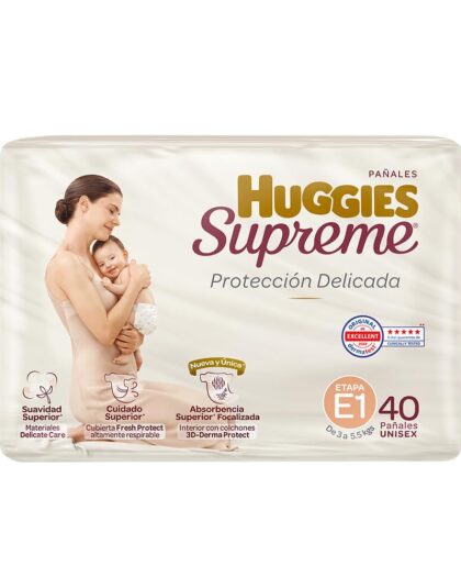 Huggies Supreme Pañal Desechable para Bebé, Etapa 1 Unisex, Caja con 240 Piezas, Ideal para Bebés de 3 a 5.5 kg