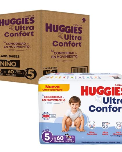 Huggies Ultra Confort Pañales Etapa 5 para Niño, 180 Piezas