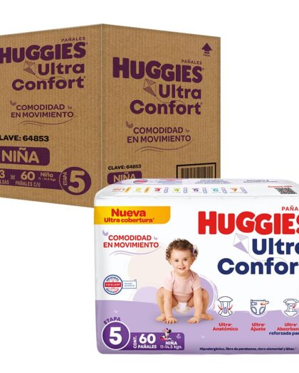 Huggies UltraConfort Pañales Etapa 5 para Niña, 180 Piezas