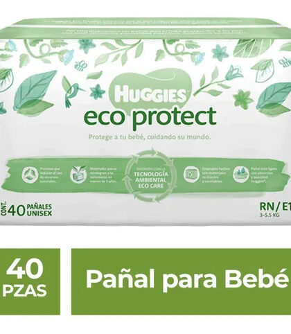 Pañales Huggies Eco Protect Etapa 1 Unisex – Paquete con 40 pañales (3–5.5 kg)