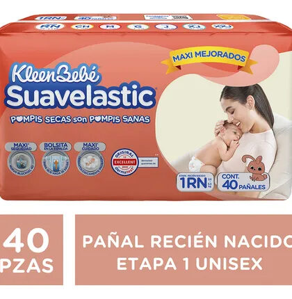Pañales Kleenbebé Suavelastic Etapa 1 Unisex 40 Piezas