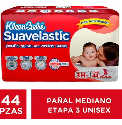 Pañales Kleenbebé Suavelastic Etapa 3 Unisex 44 Piezas
