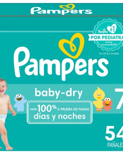 Pampers Baby Dry - Pañales Etapa 7, 54 Piezas. Para bebés de 19 Kg